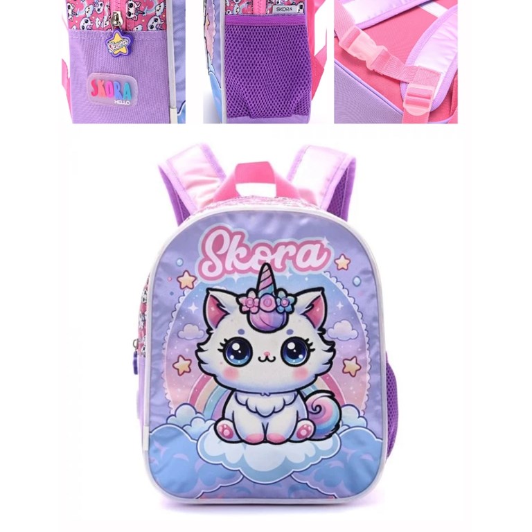 Mochila petit espalda termoformada 3d gatito unicornio con luz.Medidas 22x30x10 12 pulgadas