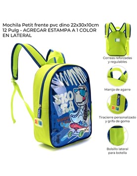 Mochila petit frente pvc dino Disney.Medidas 22x30 x 10cm 12 pulgadas