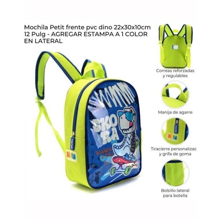 Mochila petit frente pvc dino Disney.Medidas 22x30 x 10cm 12 pulgadas