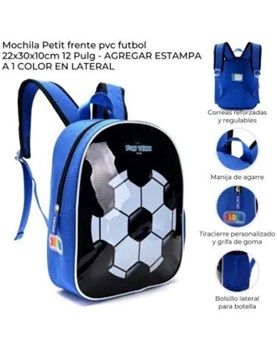 Mochila petit termoformada futbol.medidas 22x30x10cm 12pulg.