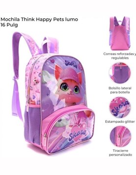 Mochila thinks happy pets gatita rubia con llavero 16 pulgadas