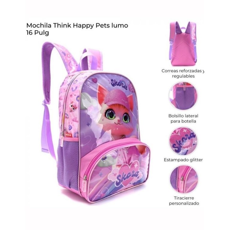 Mochila thinks happy pets gatita rubia con llavero 16 pulgadas