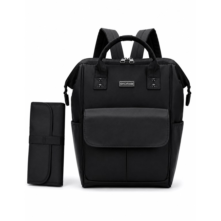 MOCHILA MATERNAL NEGRA CON CAMBIADOR 14' 36X24X19 CM DOBLE COMPARTIMENTO