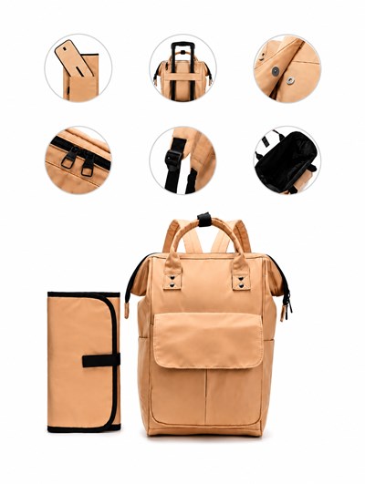 MOCHILA MATERNALCAMEL  14' CON CAMBIADOR DOBLE COMPARTIMENTO  36X24X19 CM