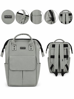 MOCHILA MATERNAL  COLOR GRIS 14' CON CAMBIADOR,  DOBLE COMPARTIMENTO 36X24X19 CM