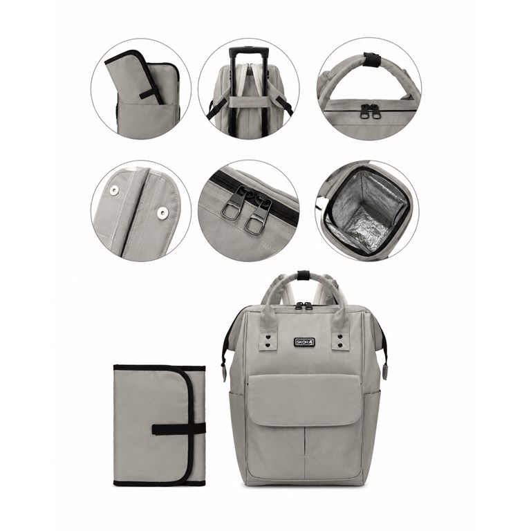 MOCHILA MATERNAL  COLOR GRIS 14' CON CAMBIADOR,  DOBLE COMPARTIMENTO 36X24X19 CM