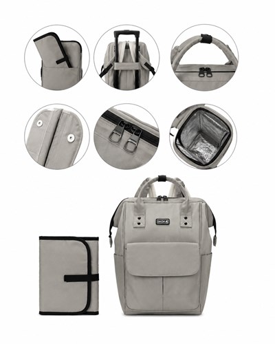 MOCHILA MATERNAL  COLOR GRIS 14' CON CAMBIADOR,  DOBLE COMPARTIMENTO 36X24X19 CM