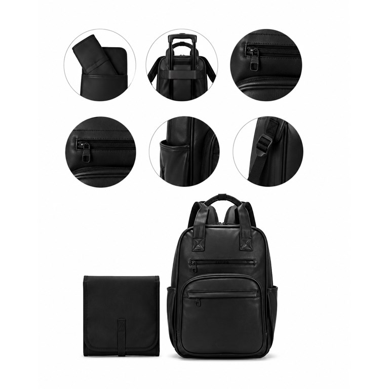 MOCHILA MATERNAL NEGRA CON CAMBIADOR Y SUJETADOR PARA COCHECITO 37X27X15 CM
