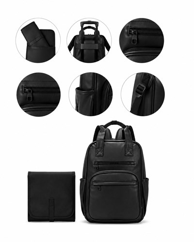 MOCHILA MATERNAL NEGRA CON CAMBIADOR Y SUJETADOR PARA COCHECITO 37X27X15 CM