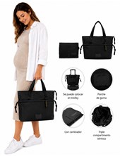 BOLSO MATERNAL NEGRO CON CAMBIADOR Y LLAVERO 32X9X33