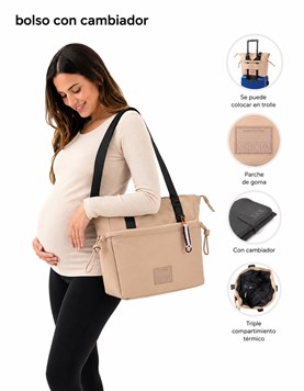 BOLSO MATERNAL CAMEL CON CAMBIADOR Y LLAVERO 33X9X33 CM