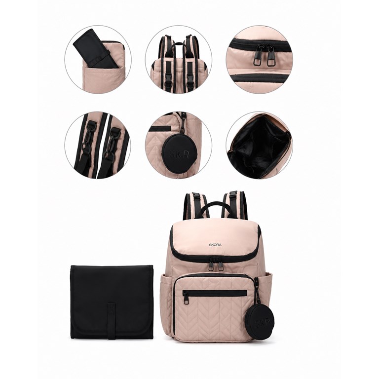 MOCHILA MATERNAL CAMEL MATELASSE CON CAMBIADOR Y MONEDERO 36X29X16 CM