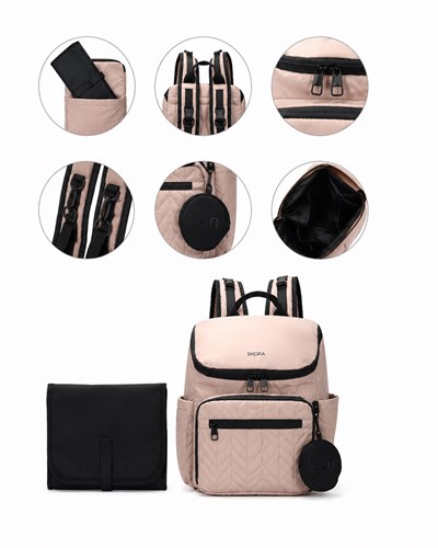 MOCHILA MATERNAL CAMEL MATELASSE CON CAMBIADOR Y MONEDERO 36X29X16 CM