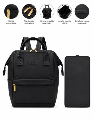 MOCHILA MATERNAL NEGRA  BOCA DE PEZ 40X25X18 CM