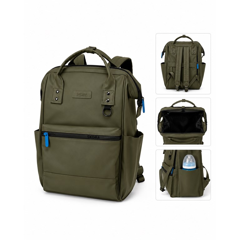 MOCHILA MATERNAL BOCA DE PEZ COLOR MILITAR 40X25X18 CM