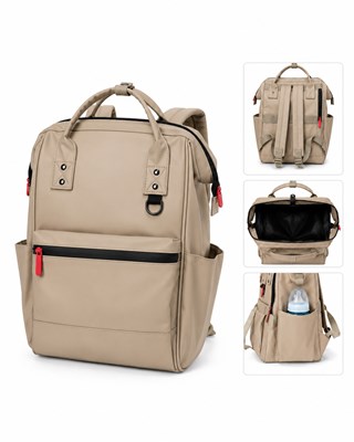 MOCHILA MATERNAL BOCA DE PEZ COLOR CAMEL  40X25X18 CM