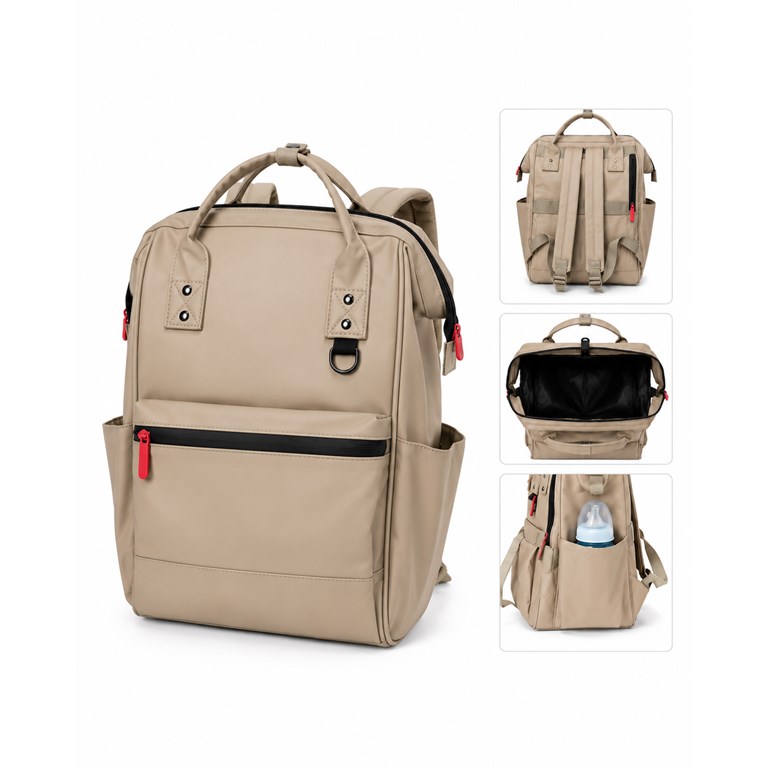 MOCHILA MATERNAL BOCA DE PEZ COLOR CAMEL  40X25X18 CM