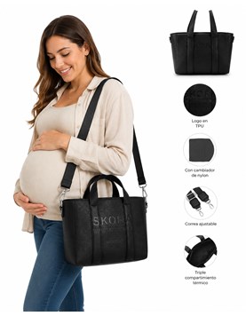 BOLSO SHOPPER MATERNAL NEGRO CON CAMBIADOR 29X37X15 CM