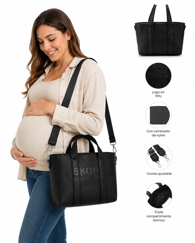 BOLSO SHOPPER MATERNAL NEGRO CON CAMBIADOR 29X37X15 CM