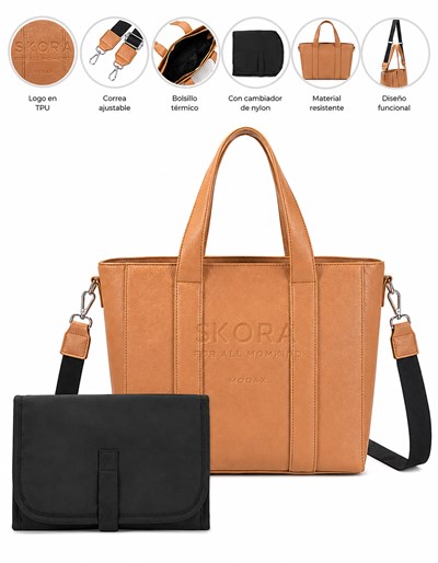 BOLSO CAMEL SHOPPER MATERNAL CON CAMBIADOR Y TRIPLE COMPARTIMINETO TERMICO. INCLUYE CORREA PARA LLEVARLO. MEDIDAS: 29X37X15
