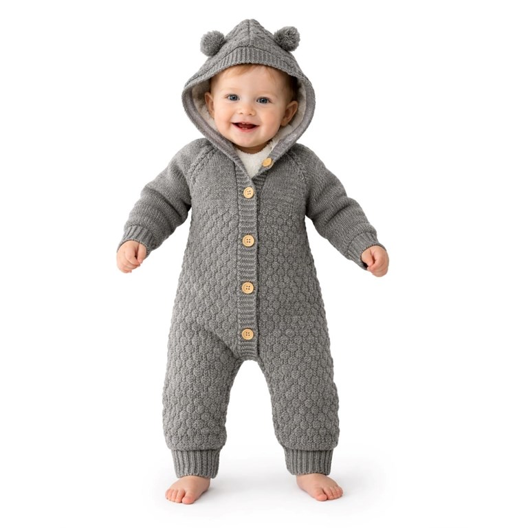 ASTRONAUTA  CON BOTONES TEJIDO FORRADO EN CORDERITO Y CAPUCHA . COCOMIEL