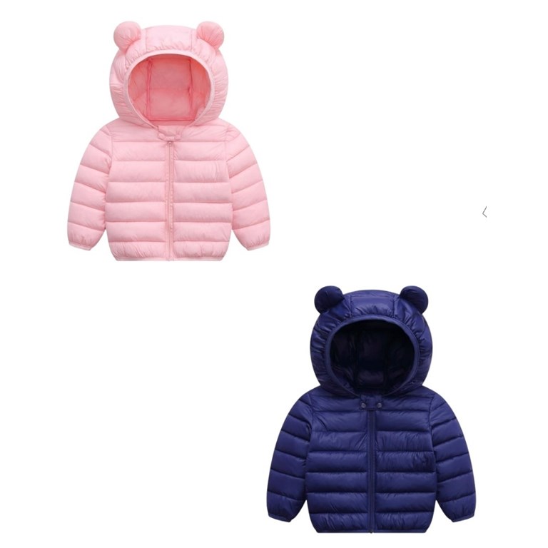 CAMPERA DE PUFFER (G38) LISA CON CAPUCHA Y OREJITAS, SIN PIEL. Talle 80 =12 meses 90=18m 100=24m 110=36m 120=48m 130=52m
