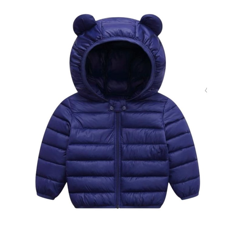 CAMPERA DE PUFFER (G38) LISA CON CAPUCHA Y OREJITAS, SIN PIEL. Talle 80 =12 meses 90=18m 100=24m 110=36m 120=48m 130=52m