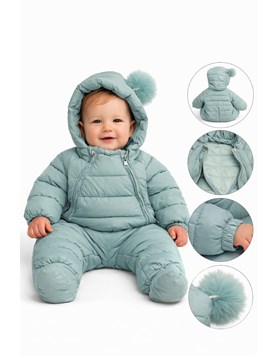 ASTRONAUTA INFLABLE LISO, DOBLE CIERRE. CON CAPUCHA Y POMPON.  Talle 73= 9 meses  80= 12m  90= 18m  100= 24m