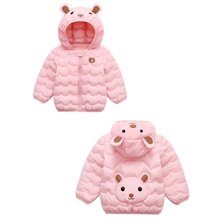 CAMPERA INFLABLE CON ESTAMPA EN CAPUCHA Y ESPALDA CON OREJITAS