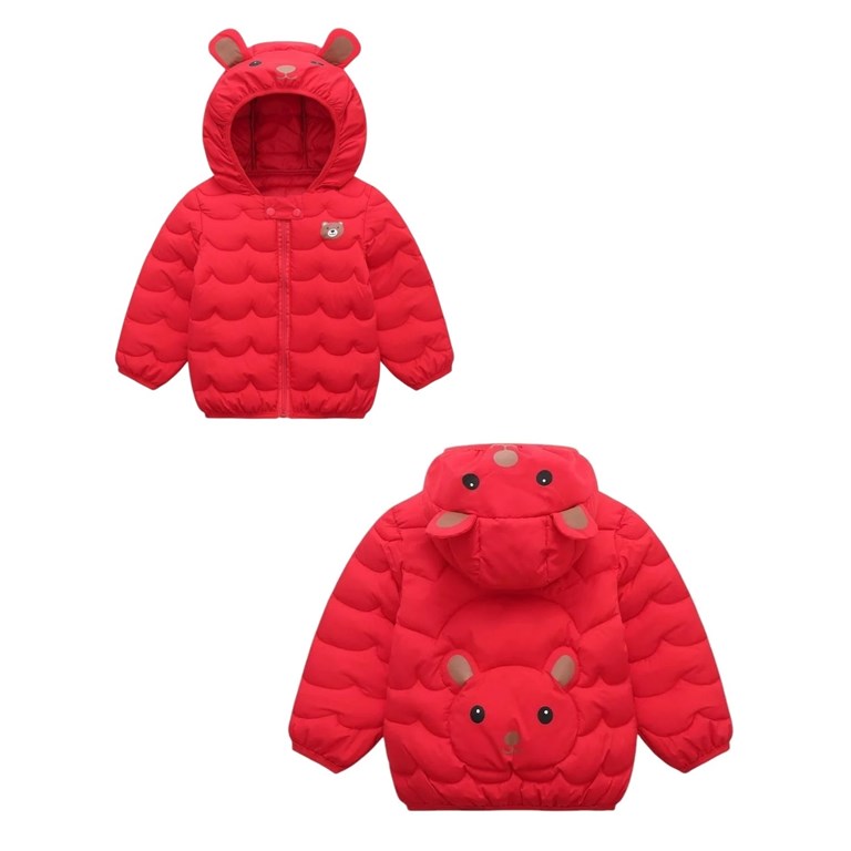 CAMPERA INFLABLE CON ESTAMPA EN CAPUCHA Y ESPALDA CON OREJITAS