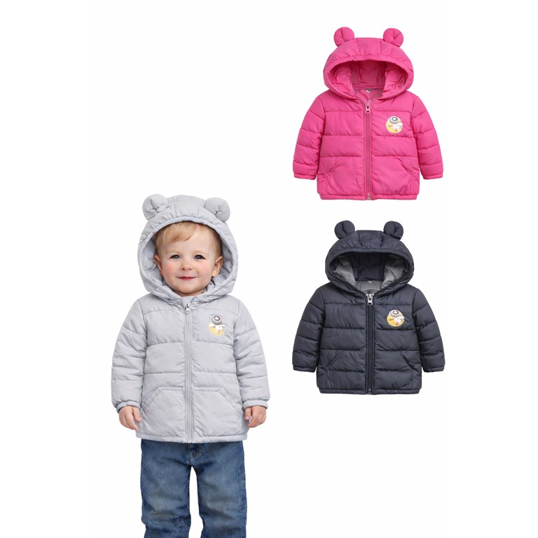 CAMPERA INFLABLE LISA PARA BEBE CON CAPUCHA Y COLSILLOS. COCOMIEL