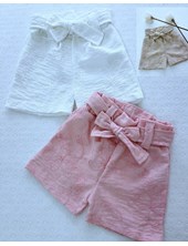 SHORT DE LINO BORDADO CON LAZO. COCOMIEL