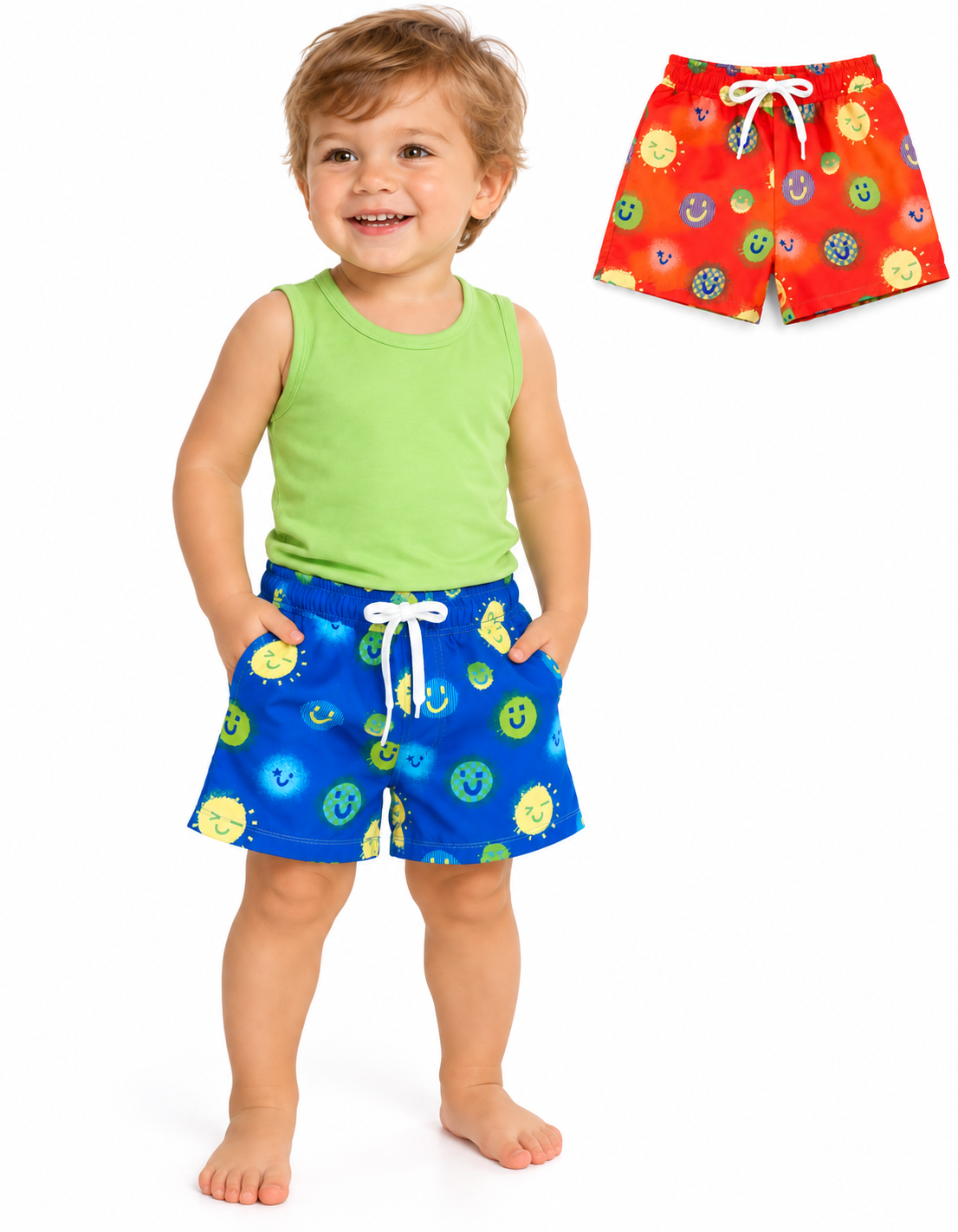 SHORT BEBE BAÑO CON SUSPENSOR CARITAS.LABENDEL