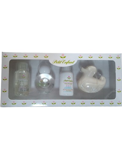 Estuche Miniautura . 0 a 1. Colonia 35ml,  Shampoo 35ml,  Crema de enjuague 35ml, , Jabon Pato x40gr. Petit Enfant.
