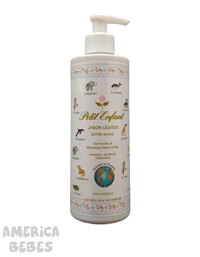 JABON LIQUIDO EXTRA SUAVE CON ACEITE DE ALMENDRAS DULCES Y MIEL POR 400 ML. PETIT ENFANT