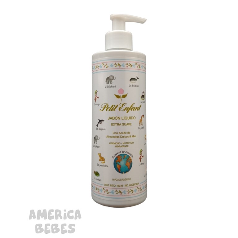 JABON LIQUIDO EXTRA SUAVE CON ACEITE DE ALMENDRAS DULCES Y MIEL POR 400 ML. PETIT ENFANT