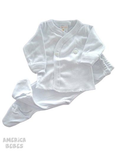 Conjunto Batita y Medio osito Liso INTERLOCK BLANCO