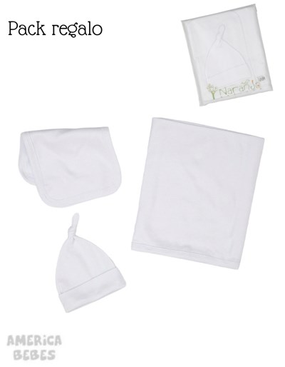 Mantita, Gorrito y Babita Liso INTERLOCK BLANCO. Naranjo.
