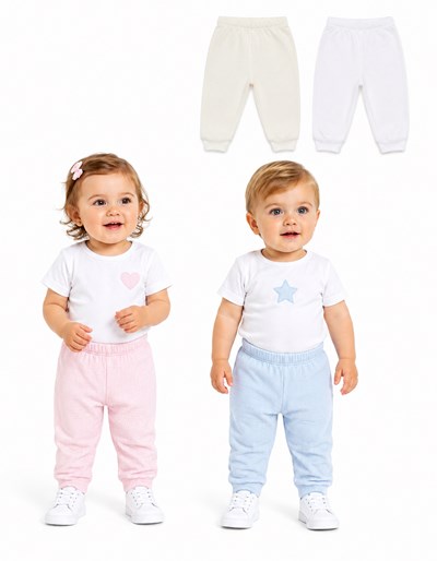 PANTALON LARGO ALGODON  BEBE  CON PUÑO NARNAJO