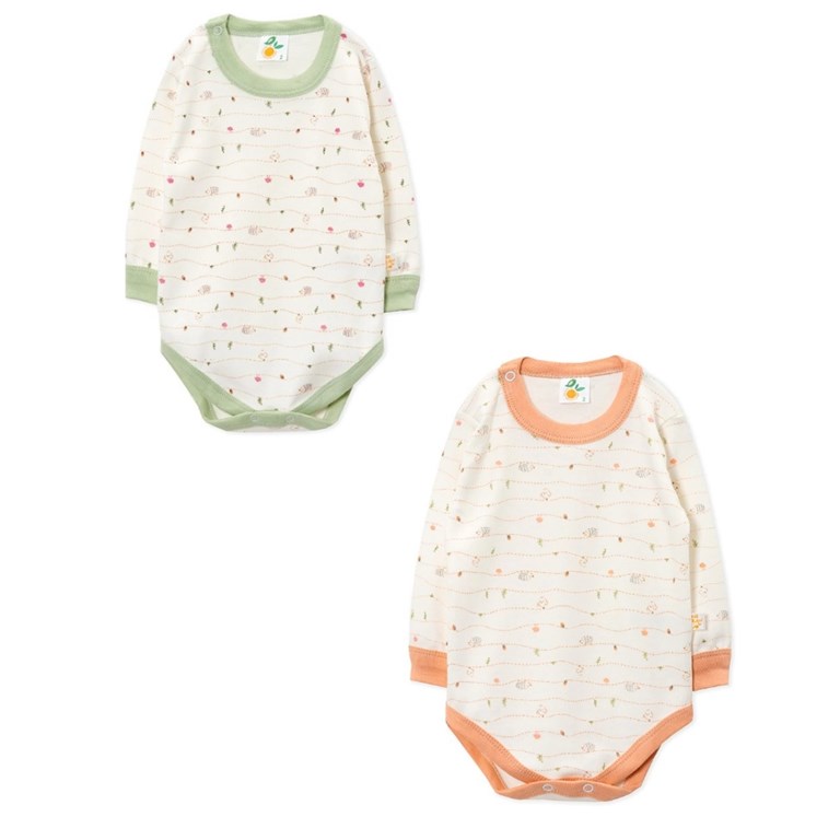 Body Frances Bebe y Beba con Broche estampado Colores surtidos. Naranjo.