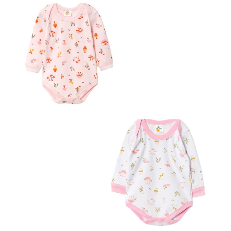 BODY MANGA LARGA PARA BEBES CON CUELLO AMERICANO ESTAMPADO NARANJO