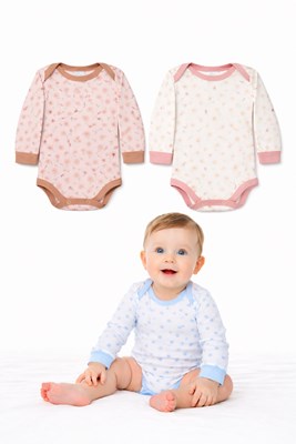 BODY MANGA LARGA PARA BEBES CON CUELLO AMERICANO ESTAMPADO  NARANJO