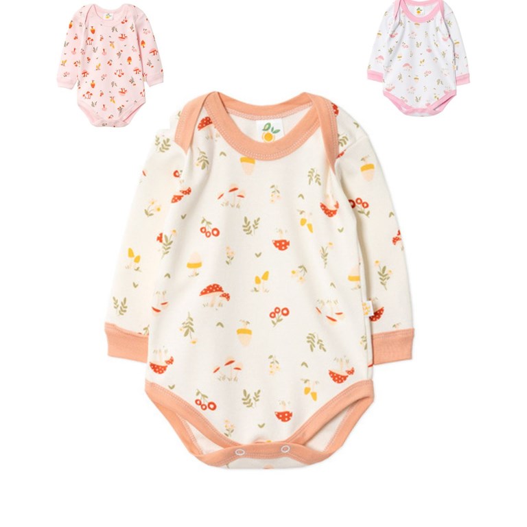 BODY MANGA LARGA PARA BEBES CON CUELLO AMERICANO ESTAMPADO NARANJO