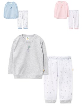 PIJAMA BEBE 2 PIEZAS, BUZO ESTAMPADO. NARANJO