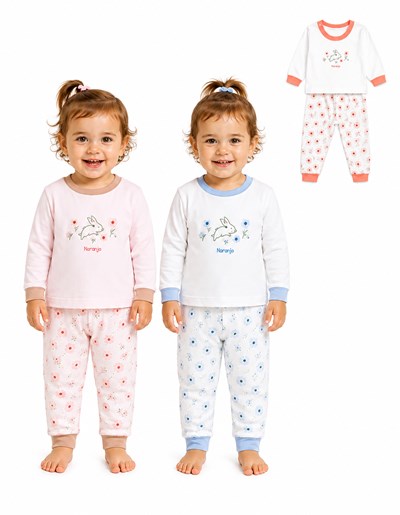 PIJAMA BEBE 2 PIEZAS, BUZO ESTAMPADO. NARANJO