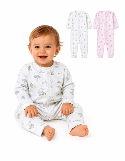 ENTERITO MANGA LARGA UNISEX ESTAMPADO CON CIERRE PIECITOS CON ANTIDESLIZANTE NARANJO