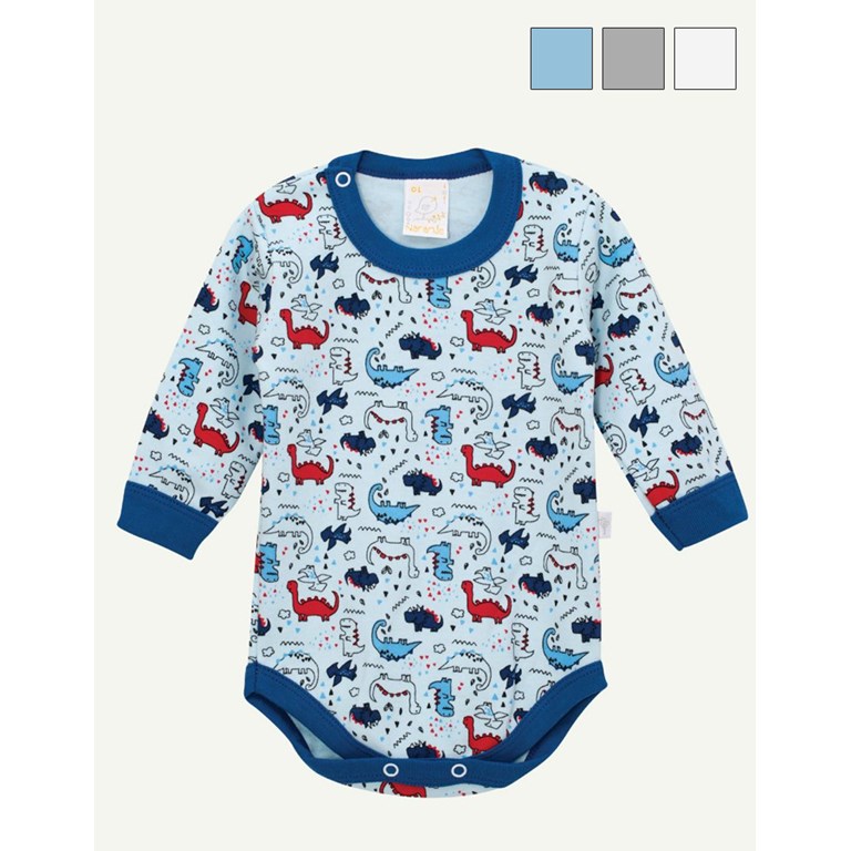 Body bebe M/L estampa dinosaurios. Colores surtidos. Naranjo.