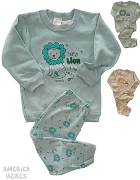 PIJAMA 2 PIEZAS BEBE ESTAMPA LEONES NARANJO