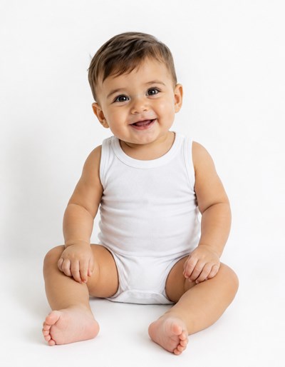 Body  Liso bebe sin mangas blanco. Naranjo.