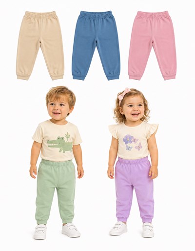 PANTALON ALGODON LISO CON PUÑO PARA BEBE. NARANJO